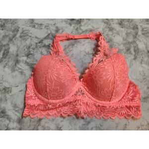 PINK Victoria's Secret Floral Lace Adjustable Halter Strap Bralette Bra Size M‎
